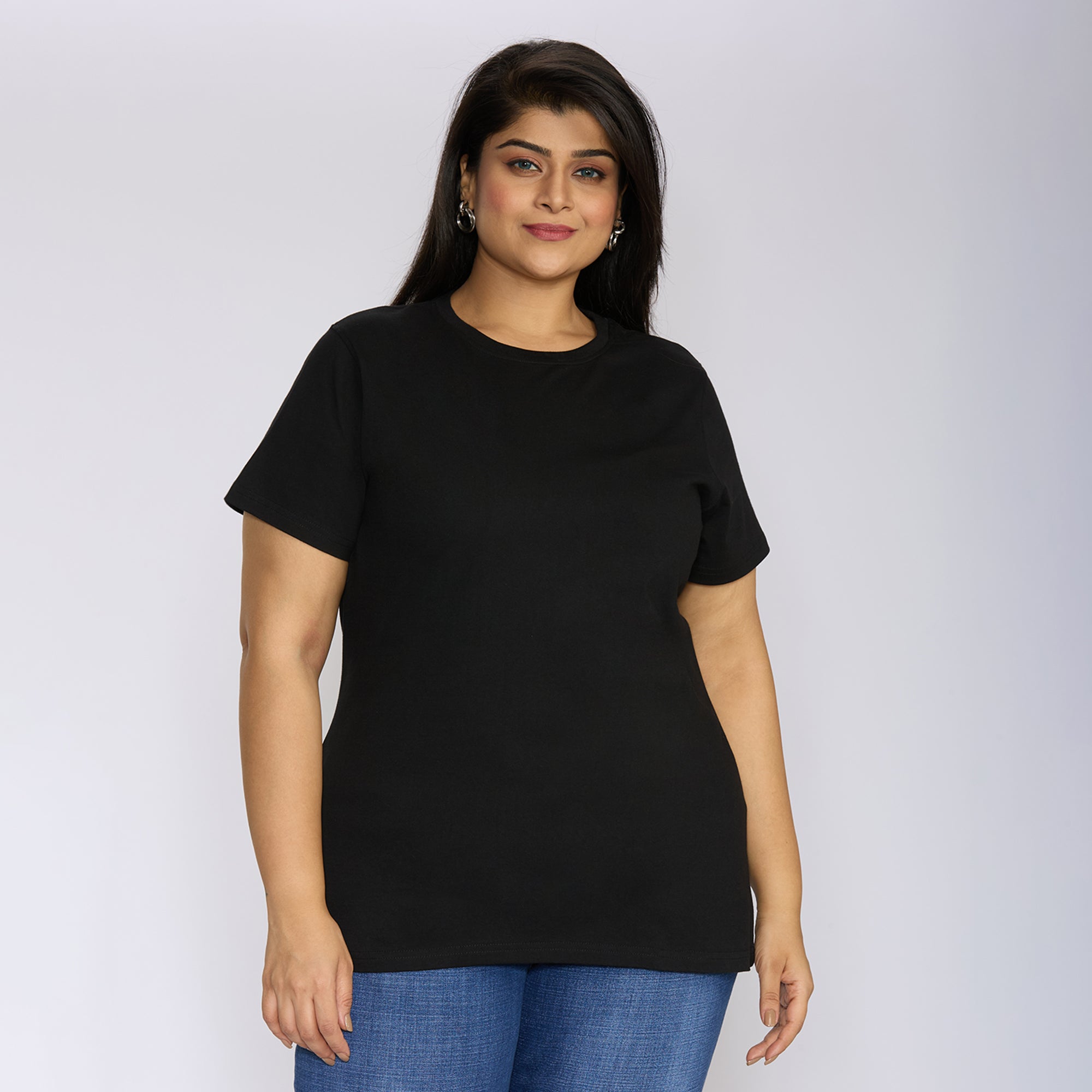 Sizeupp | Plus Size  Core Tee For Women | 2XL - 8XL | 100% Cotton | Solid | Black