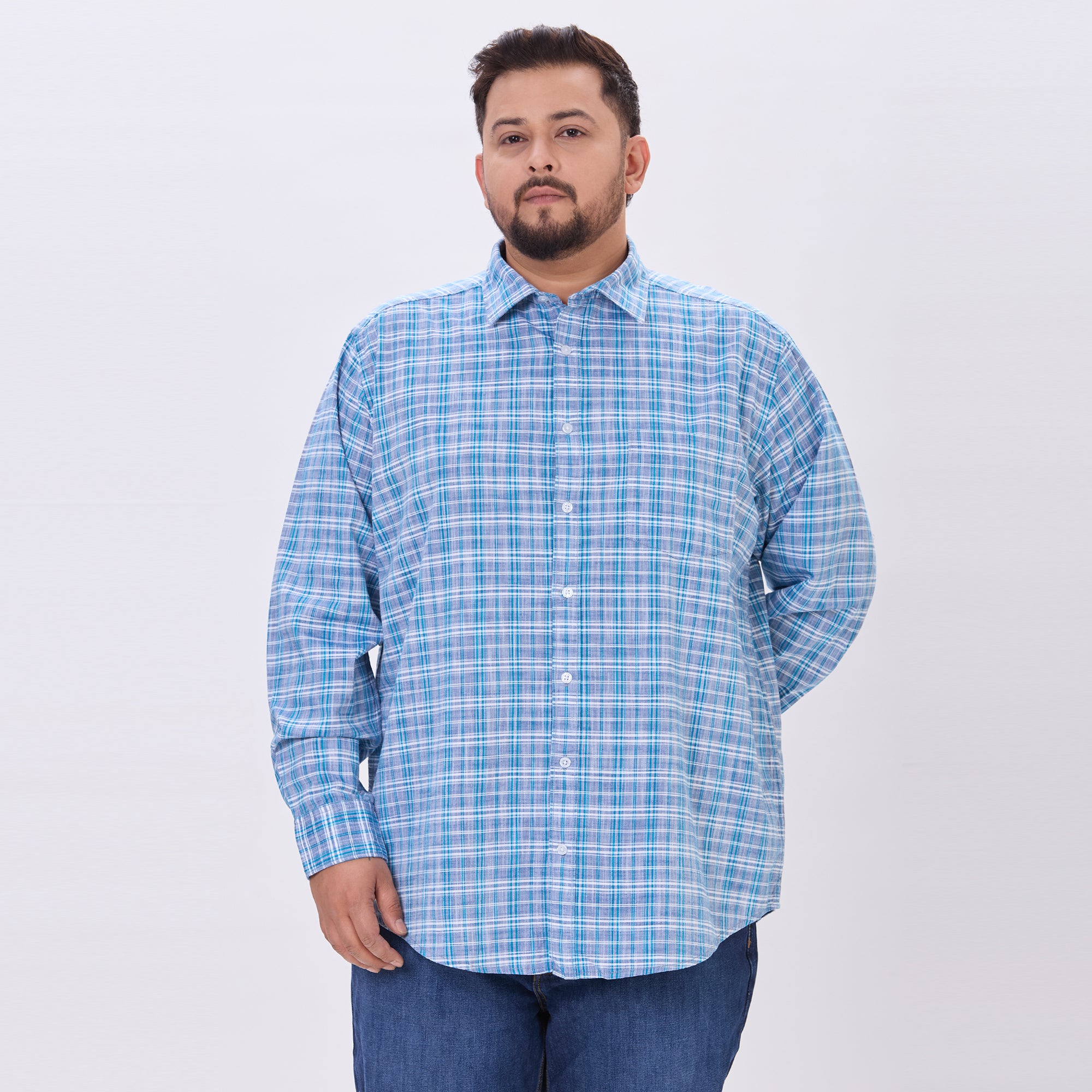 Plus Size Casual Shirt | 4XL-10XL | 100% Cotton | Blue