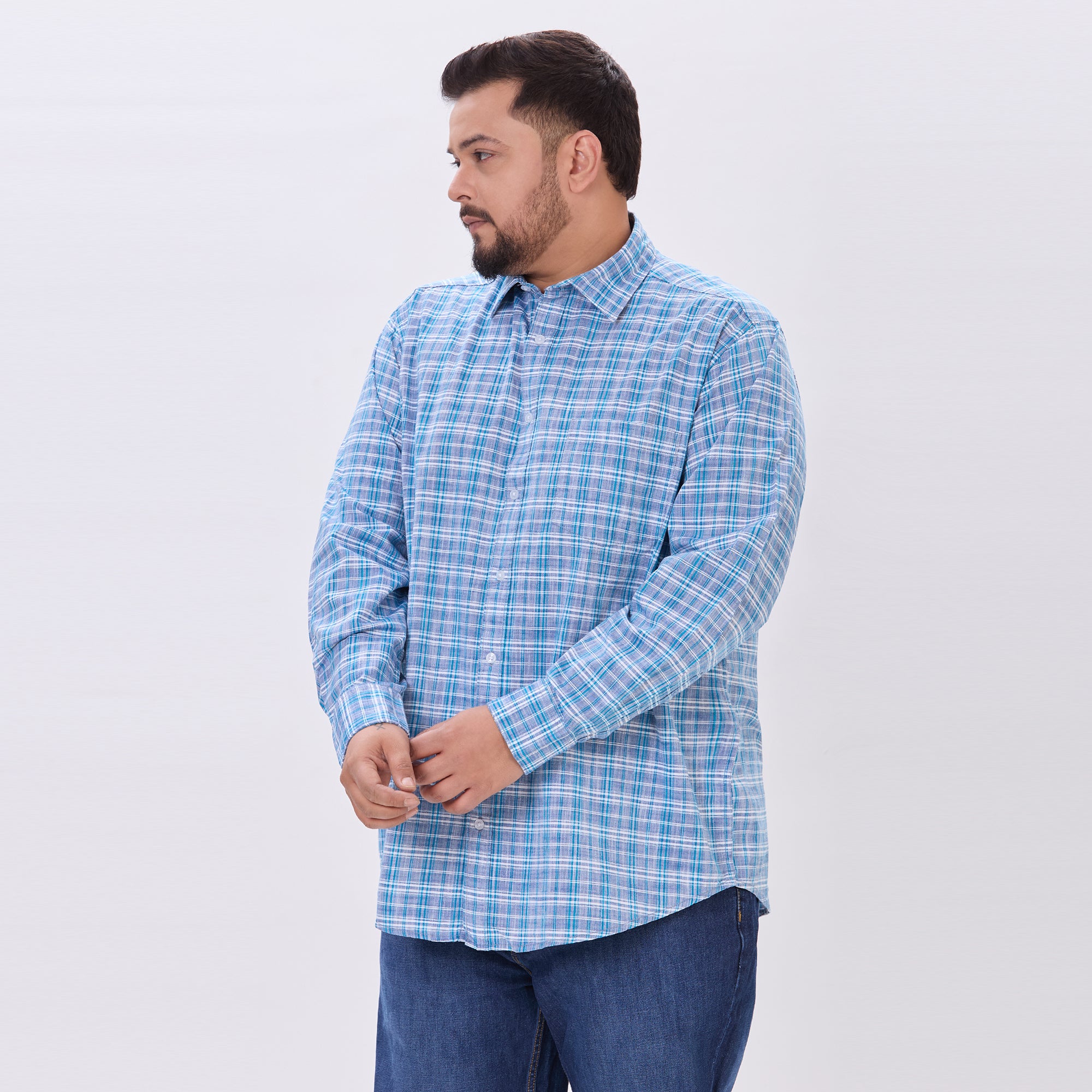 Plus Size Casual Shirt | 4XL-10XL | 100% Cotton | Blue
