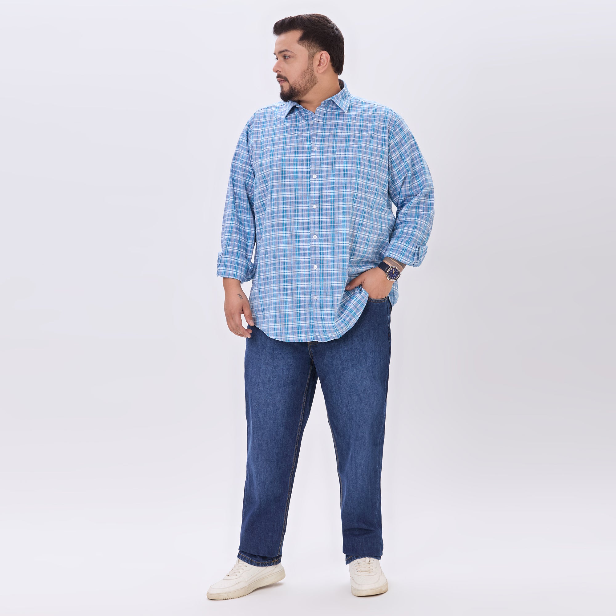 Plus Size Casual Shirt | 4XL-10XL | 100% Cotton | Blue