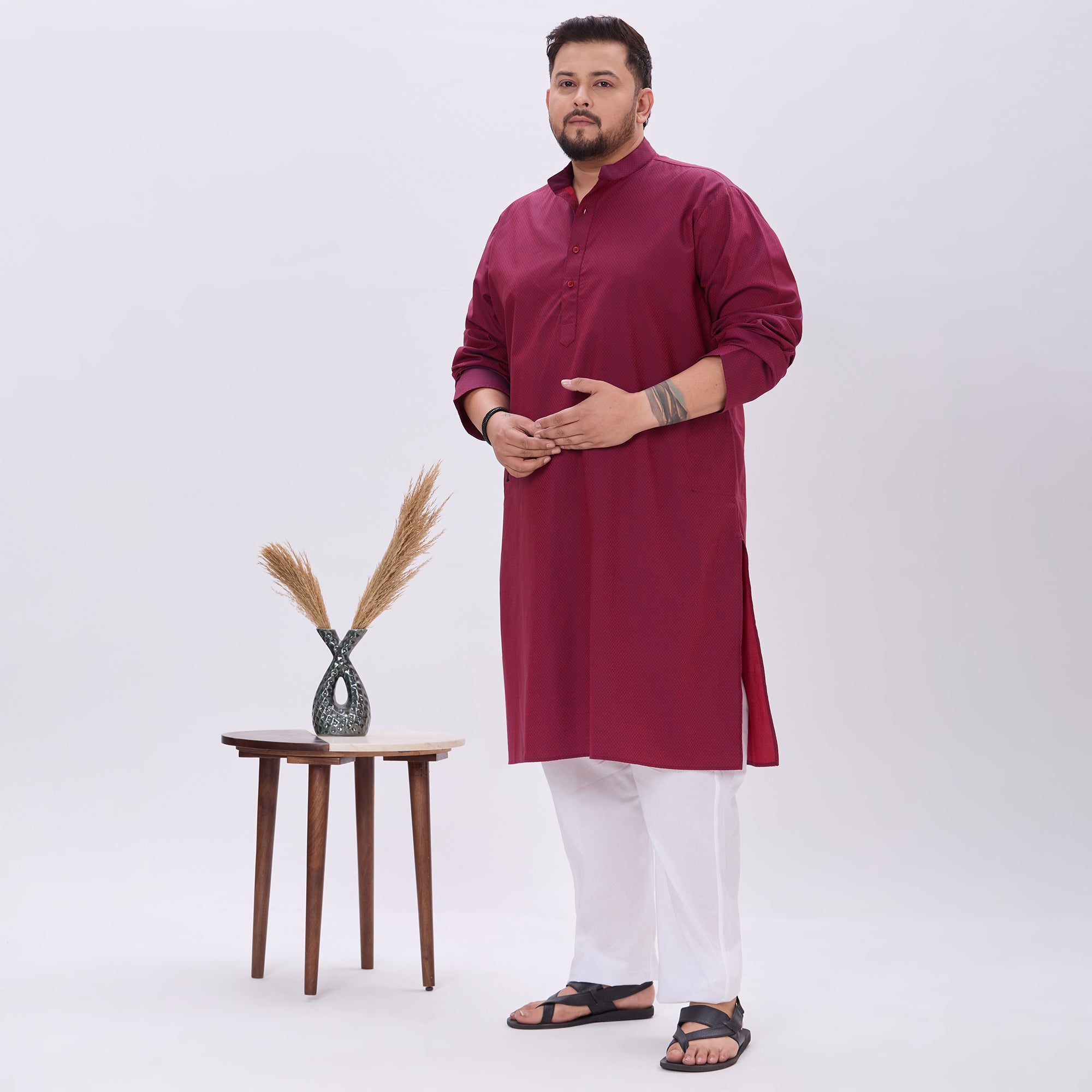 Sizeupp |Plus Size Kurta For Men |4XL-9XL |100% Cotton |Red